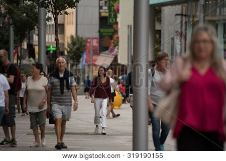 Escaldes Engordany, Andorra : 2019 August 22 :  Andorra La Vella. People Walk In The Comercial Stree