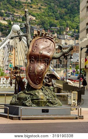 Andorra La Vella, Andorra : 2019 August 22 :  Andorra La Vella. People Walk In The Comercial Street 