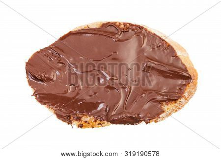 Top View Of Open Sandwich With Fresh Bread And Cocoa And Hazelnut Spread Isolated On White Backgroun