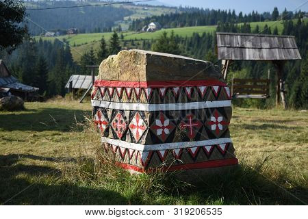 Ethnographic Drawing On Stone On Carpatians. Ukraine