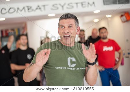 Kapap Instructor Roberto Lerici With Large Group Of His Students