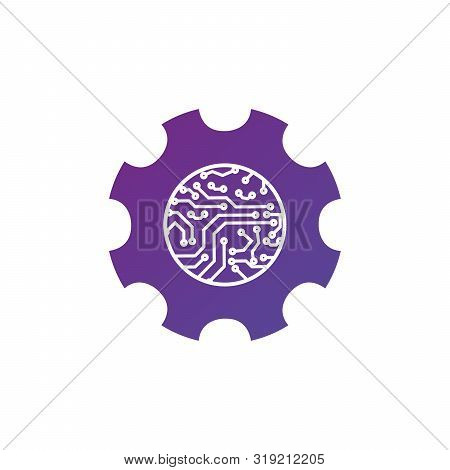 Digital Mechanical Technology Logo Template Concept Illustration. Gear Electronic Sign. Cog Wheel Te