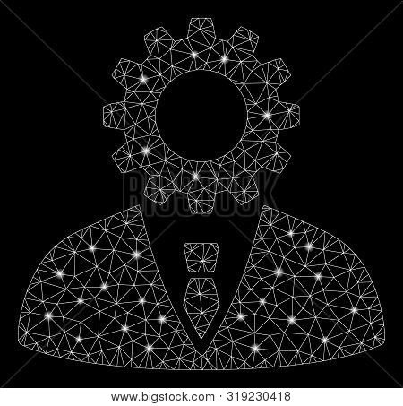 Glowing Mesh Soulless Official Bureaucrat With Glitter Effect. Abstract Illuminated Model Of Soulles