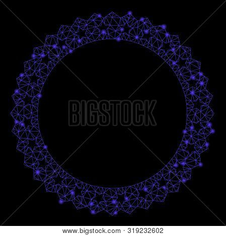 Flare Mesh Starred Rosette Round Frame With Glare Effect. Abstract Illuminated Model Of Starred Rose