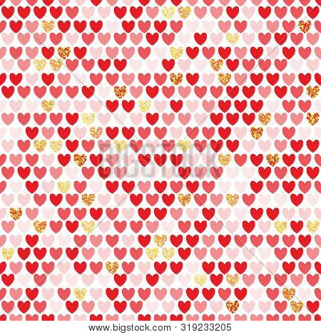 Seamless Pattern With Rows Of Red Hearts. Repetitive Background With Red Heart. Vector Illustration 