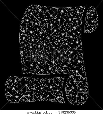 Glowing Mesh Paper Roll With Glow Effect. Abstract Illuminated Model Of Paper Roll Icon. Shiny Wire 