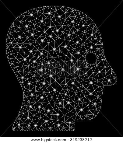 Glowing Mesh Silent Head With Glitter Effect. Abstract Illuminated Model Of Silent Head Icon. Shiny 