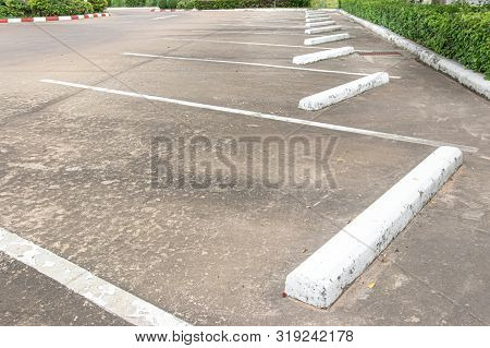 Empty Car Parking, Car Parking Lot With White Mark, Parking Lane Outdoor In Public Park.