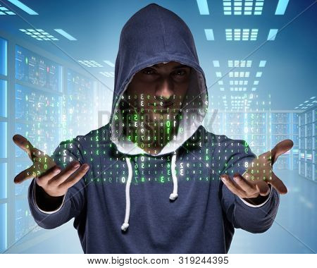 Hacker hacking corporate computer system