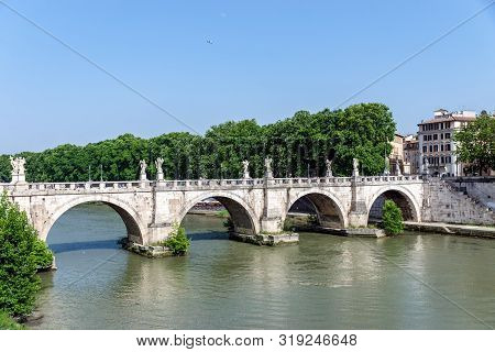 Ponte Santangelo On Tiber River In Rome, Italy