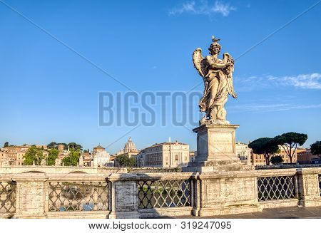 Angel With The Crown Of Thorns At The Santangelo Bridge - Rome, Italy. Sculpture By Gian Lorenzo Ber