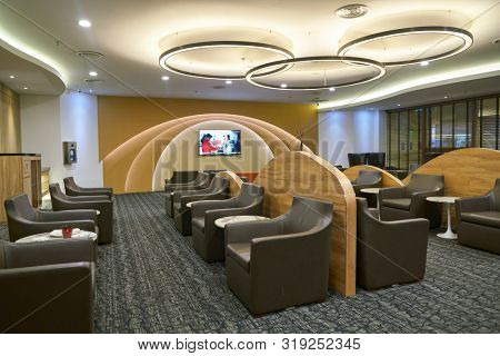 SINGAPORE - CIRCA APRIL, 2019: interior shot of SATS Premier Lounge at Singapore Changi Airport.