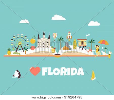 Bright Abstract Design With Florida Famous Places
