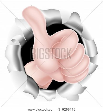 Conceptual Illustration Of A Hand Giving A Thumbs Up Breaking Through The Background