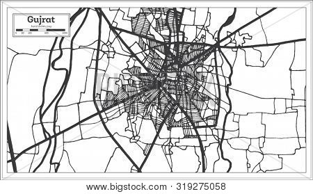 Gujrat Pakistan City Map in Retro Style in Black and White Color. Outline Map. 