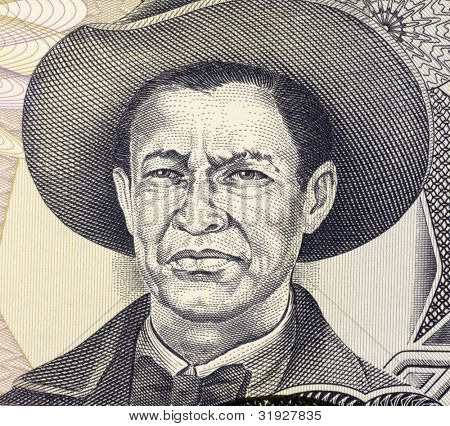 NICARAGUA - CIRCA 1985: Augusto Cesar Sandino (1895-1934) på 1000 Gordobas 1985 seddel fra Nicara