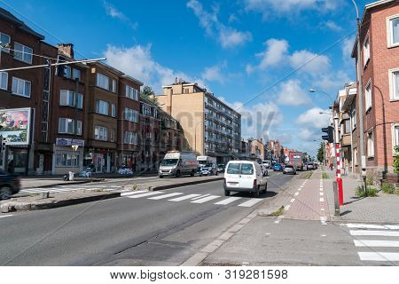 Brussels, Belgium - June 6, 2019: Chaussee De Ninove Street At Sunny Day.