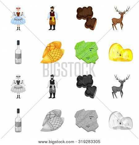 Vector Design Of Traditional And Tour Sign. Set Of Traditional And Landmarks Stock Vector Illustrati