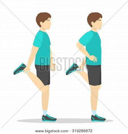 Man Doing Quadriceps Stretch, Cool Down Exercise.