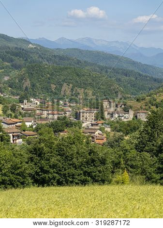 Panoramic View Of Piazza Al Serchio, Lucca, Tuscany, Italy, At Springtime