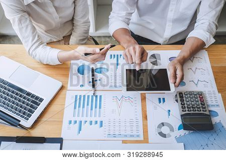 Business Casual Team Manager Having A Discussion With New Project Success Financial Statistics, Part