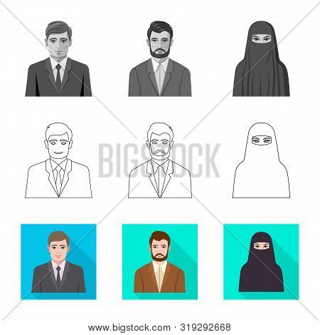 Vector Illustration Of Hairstyle And Profession Sign. Set Of Hairstyle And Character Vector Icon For
