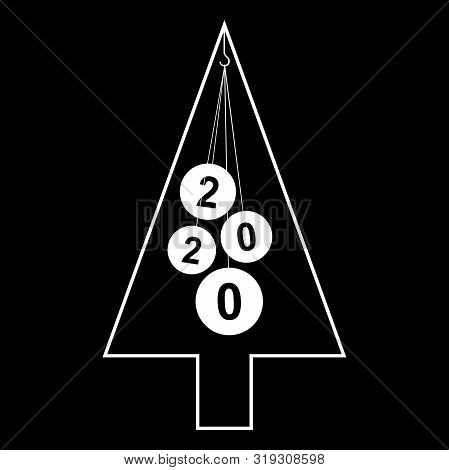 Creative White Outline Of A Christmas Tree With Balls Not Against A Dark Background With Numbers Of 
