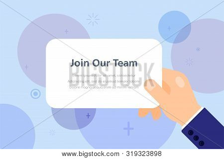 Join Our Team. Job Search, Recruiting, Human Recource Concept. Businessman Hand Holding Card With Te