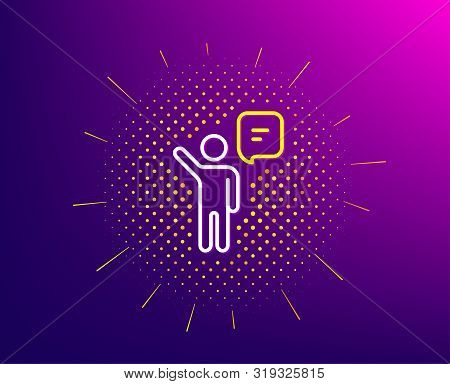 Agent Talk Line Icon. Halftone Pattern. Business Management Sign. Speech Bubble Symbol. Gradient Bac