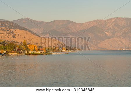 General Sunrise Views Of The Shores Of Chelan Lake, Washington, Usa.