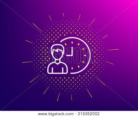 Business Project Deadline Line Icon. Halftone Pattern. Working Hours Or Time Management Sign. Gradie