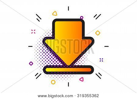 Internet Downloading Sign. Halftone Circles Pattern. Download Icon. Load File Symbol. Classic Flat D