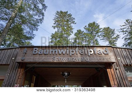 Bad Wildbad, Germany - April 22, 2019: Signboard Baumwipfelpfad At The Entrance To The National Park