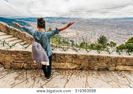 View Of The Downtown Of Bogota, Colombia. Monserrate Mountain