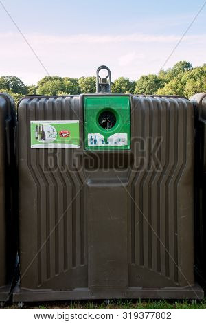 Verdun, France, August 19, 2019: Recycling Bins For Glass And Bottles That Are Used Throughout Franc
