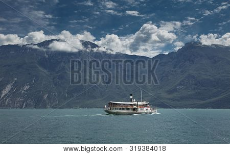 Lake Garda, Italy, Europe, August 2019, A View Of The Vintage Paddle Steamer Ship Italia