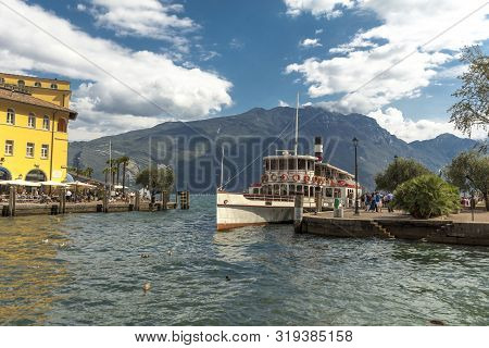 Lake Garda, Italy, Europe, August 2019, A View Of The Vintage Paddle Steamer Ship Italia
