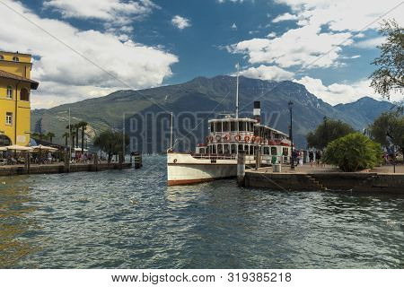 Lake Garda, Italy, Europe, August 2019, A View Of The Vintage Paddle Steamer Ship Italia