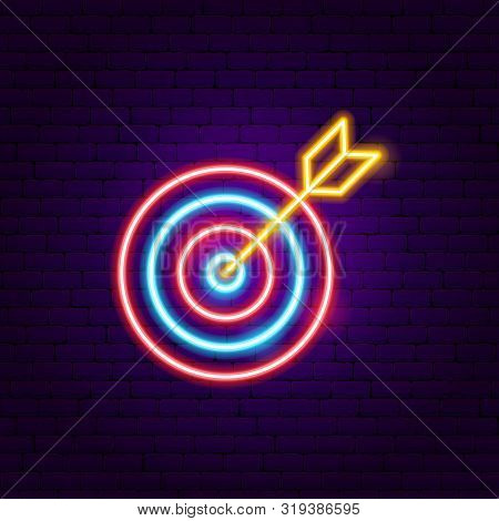 Target Arrow Neon Sign. Vector Illustration Of Business Promotion.