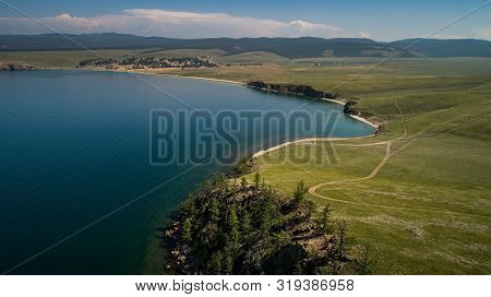 View Of Hills And Mountains On Olhon Island, Lake Baikal, Russia, Aerial