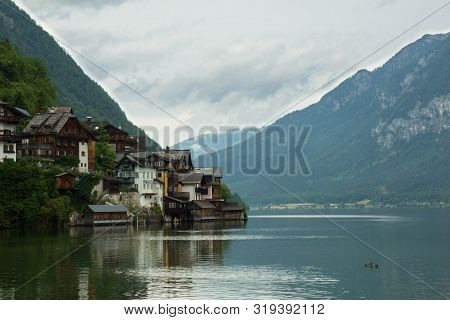 View Of Famous Hallstatt Village In Austria