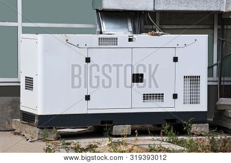 White Diesel Mobil Electric Generator On Street