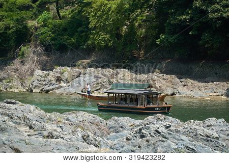 Katsura River,kyoto,japan - July 7,2019 : Tourists On The Boats In The Katsura River