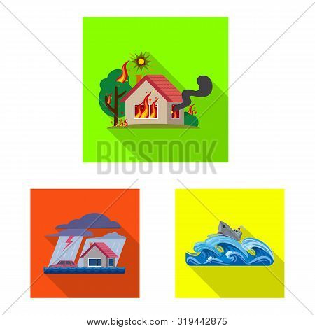 Vector Illustration Of Natural And Disaster Symbol. Set Of Natural And Risk Vector Icon For Stock.