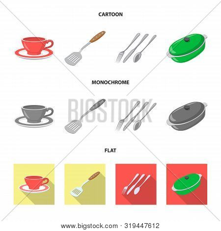 Vector Illustration Of Kitchen And Cook Symbol. Set Of Kitchen And Appliance Vector Icon For Stock.