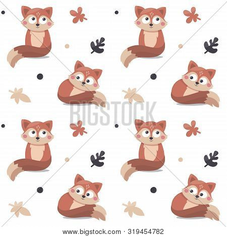 Seamless Autumn Pattern With Fox, Leaves, Wild