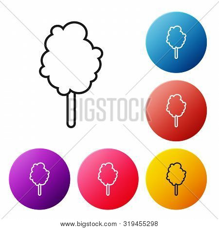 Black Line Cotton Candy Icon Isolated On White Background. Set Icons Colorful Circle Buttons. Vector