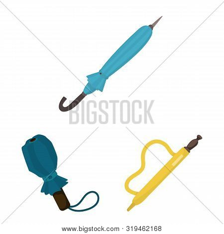 Vector Illustration Of Umbrella And Rain Icon. Collection Of Umbrella And Weather Vector Icon For St