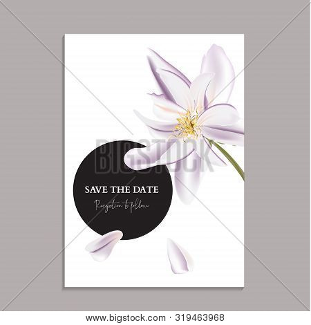 Greenery Soft Violet Magnolia Greeting Card, Wedding Invitation Card Template Design, Soft Vactor Il
