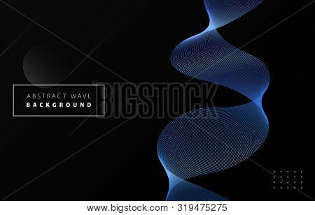 Futuristic Abstract Metal Blue Gradient Wave Line Vector With Memphis On Black Background, Blued Ste